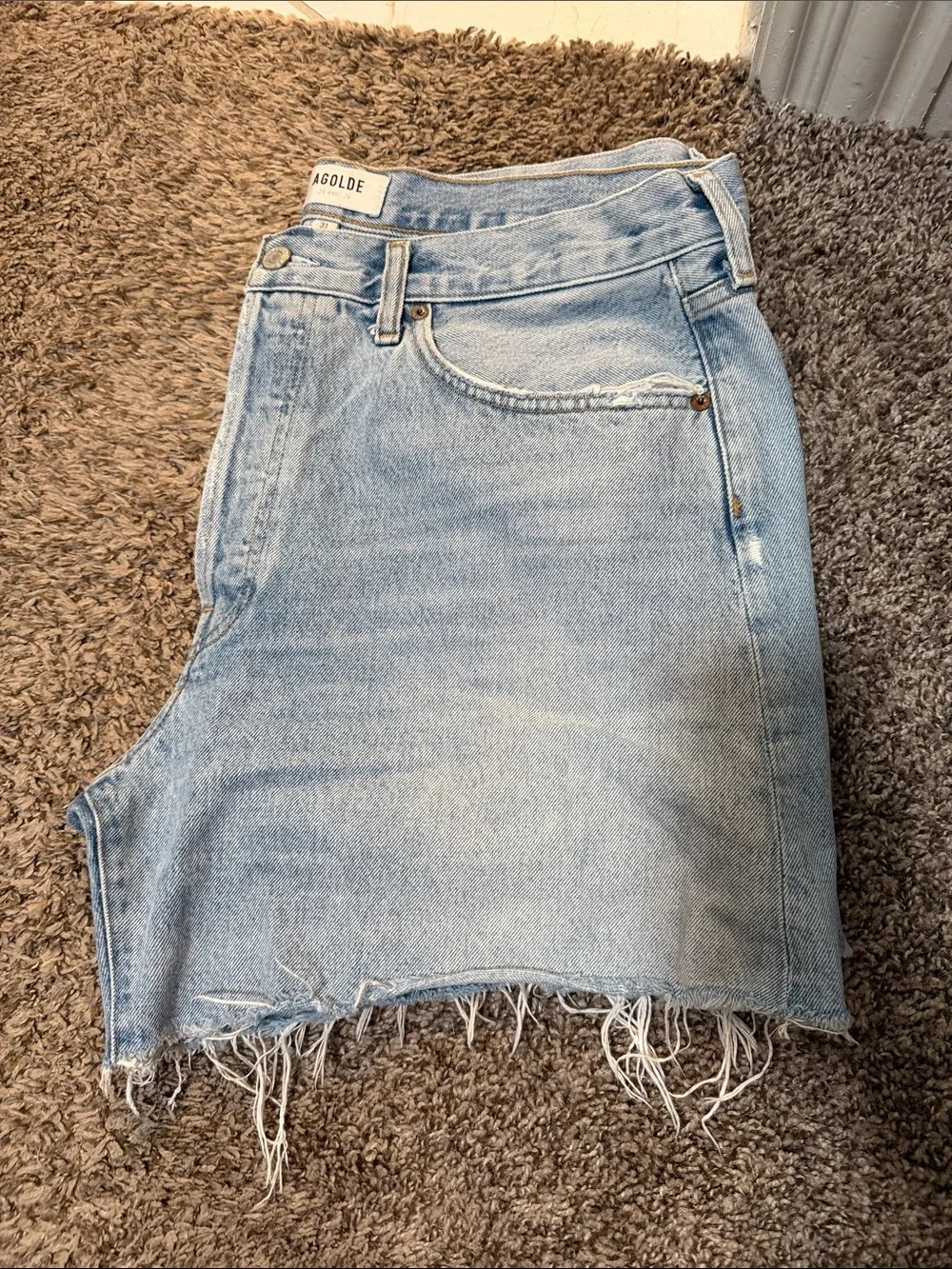 AGOLDE Parker Long Shorts Swapmeet Wash Size 31 High Rise Distressed Denim